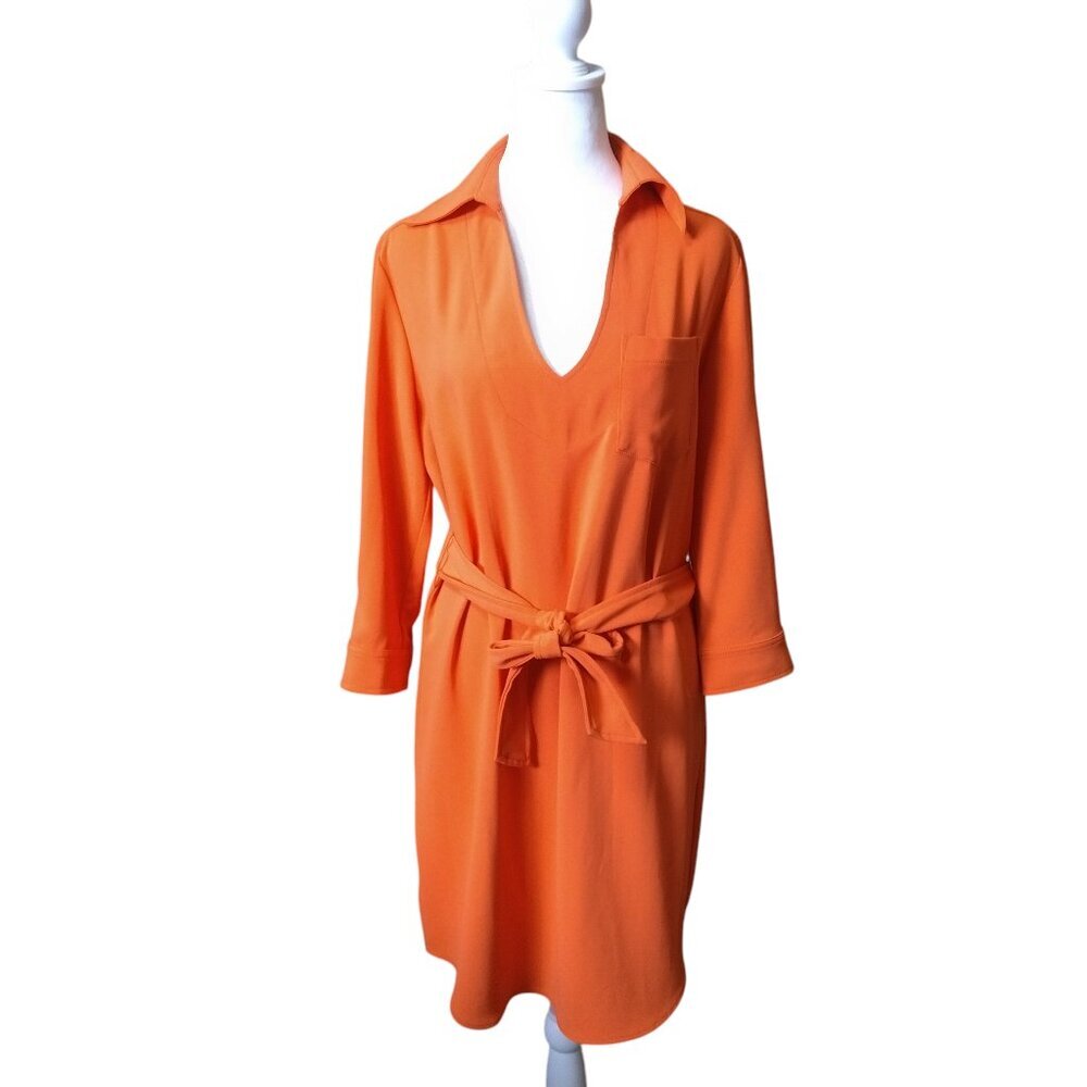 Trina Turk Size 6 Orange Lilit Dress Belted Collared Office Career NEW